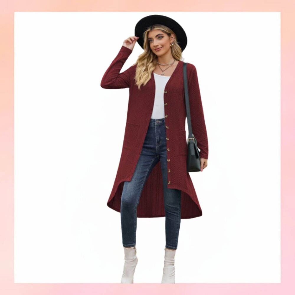 V-Neck Long Sleeve Cardigan with Pocket